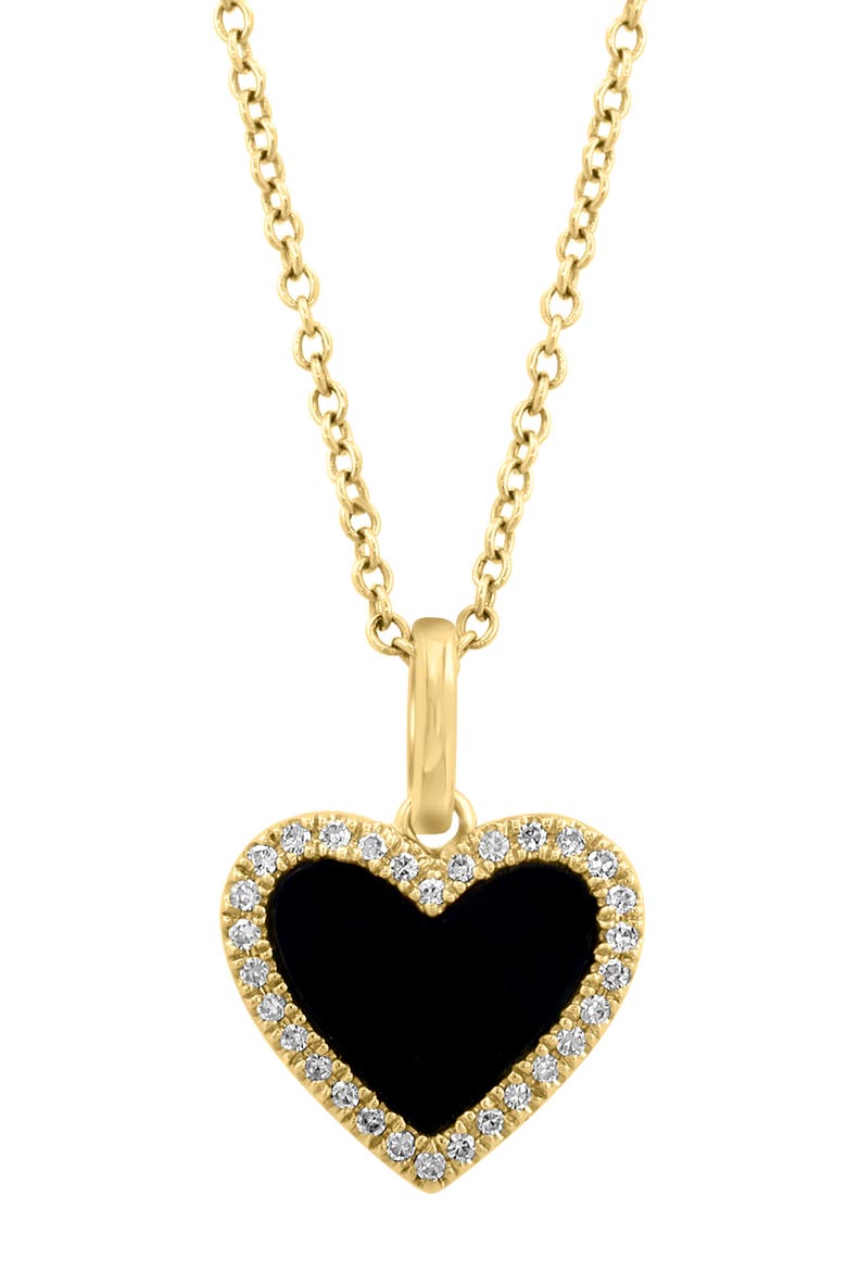 Onyx & Diamond Heart Pendant Necklace, Alternate, color, BLACK