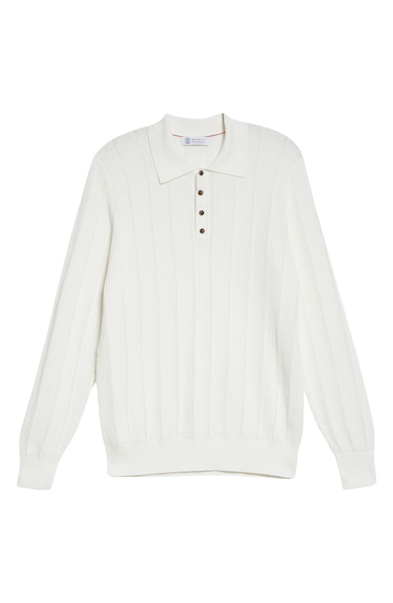 Brunello Cucinelli Ribbed Long Sleeve Cotton Sweater Polo, Main, color, 