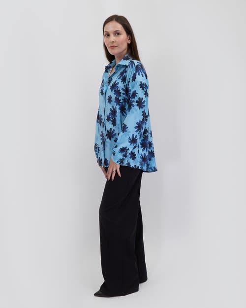 Lords Of Harlech Sophie Silk Oversized Shirt In Blue