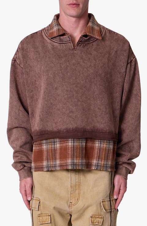Plaid Flannel Layered Look Crewneck Sweatshirt