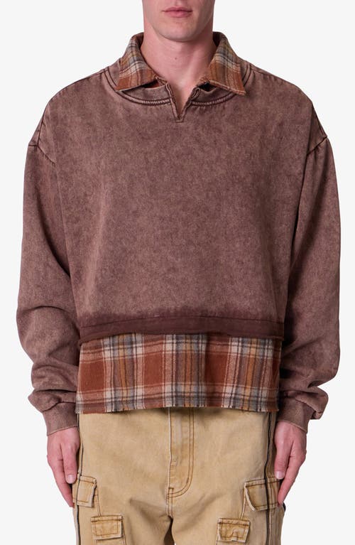 Mnml Plaid Flannel Layered Look Crewneck Sweatshirt In Brown