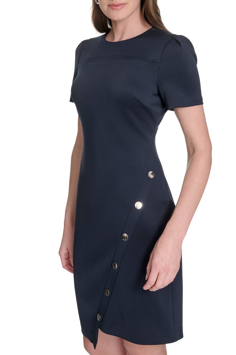 Short Sleeve Scuba Sheath Dress, Alternate, color, SKY CAPT