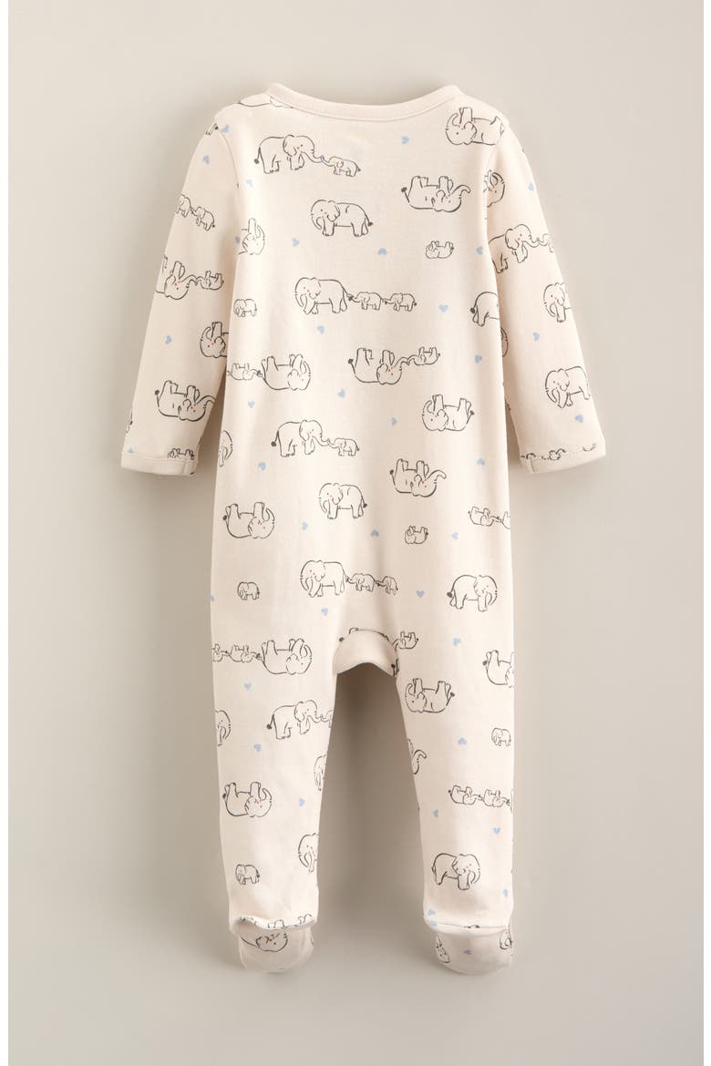 Two-Way Zip Printed Cotton Footie, Alternate, color, IVORY SAND ELEPHANTS