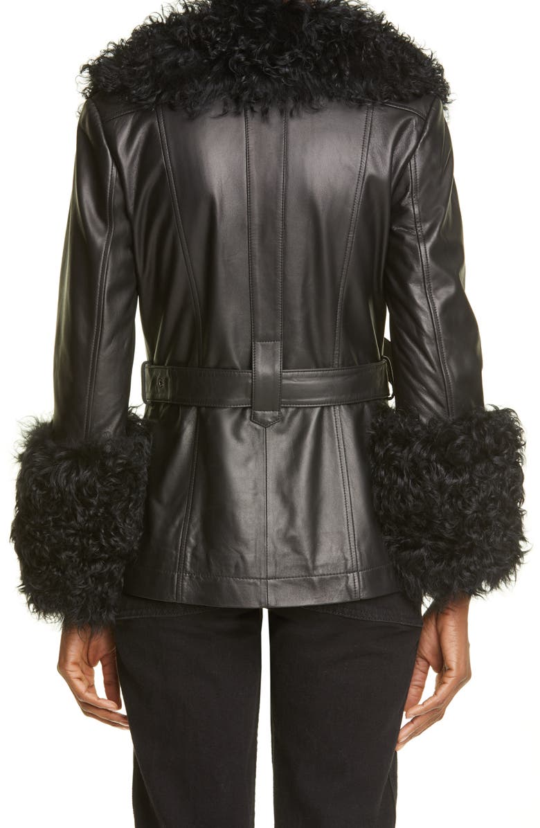 Saks Potts Genuine Shearling Trim Short Leather Jacket, Alternate, color,