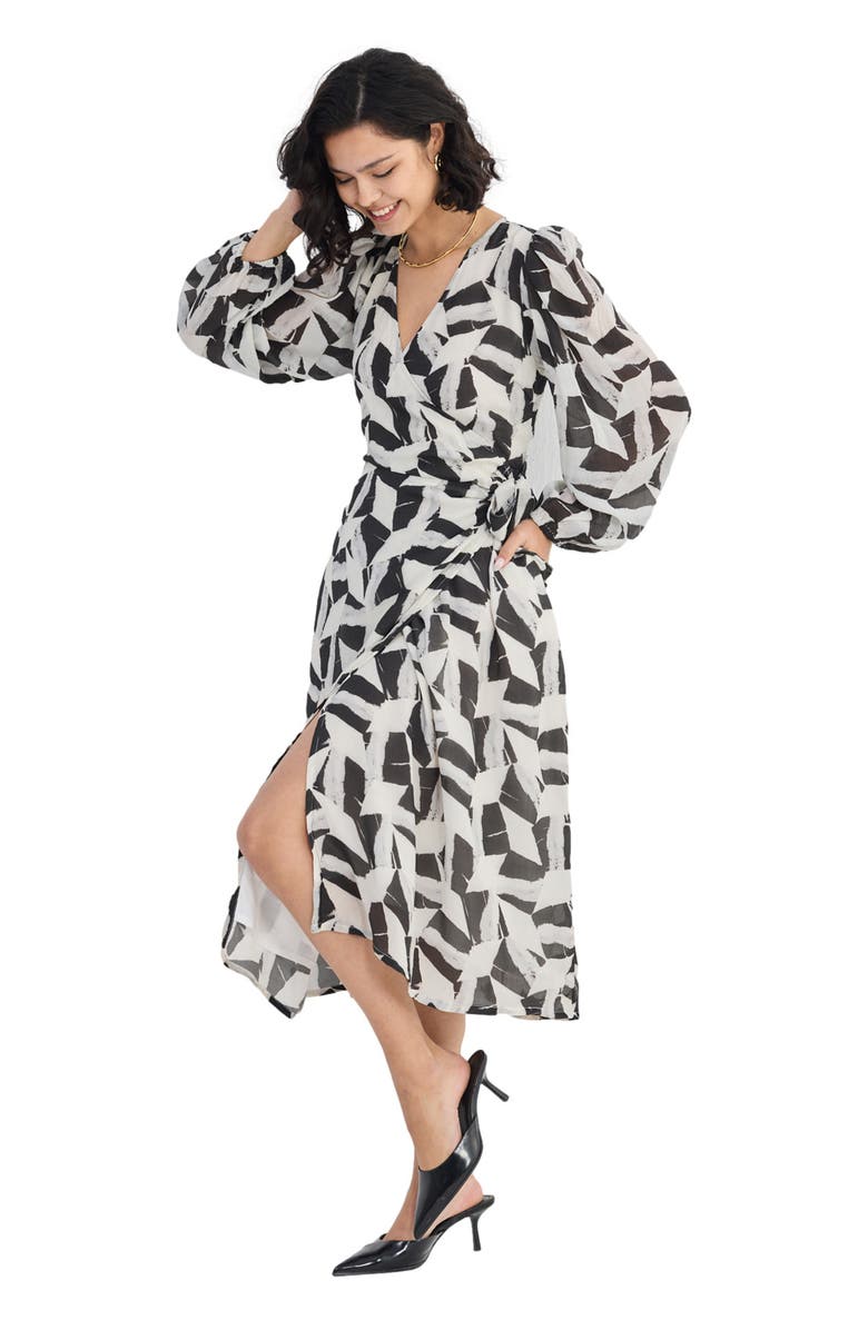 Reistor Midi Wrap Dress in Abstract Mosaic, Alternate, color, Noir Shadows