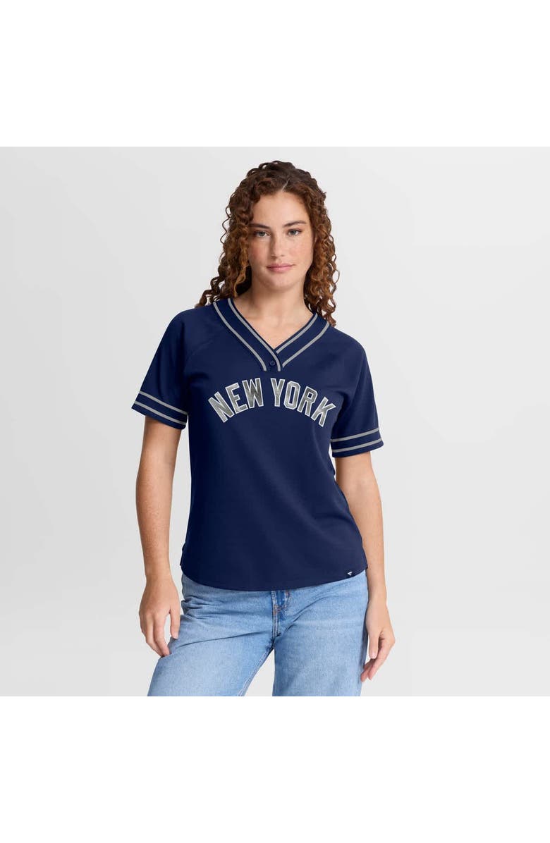 FANATICS Women's Fanatics Navy New York Yankees Diva Race Ahead Raglan V-Neck T-Shirt, Main, color, Navy