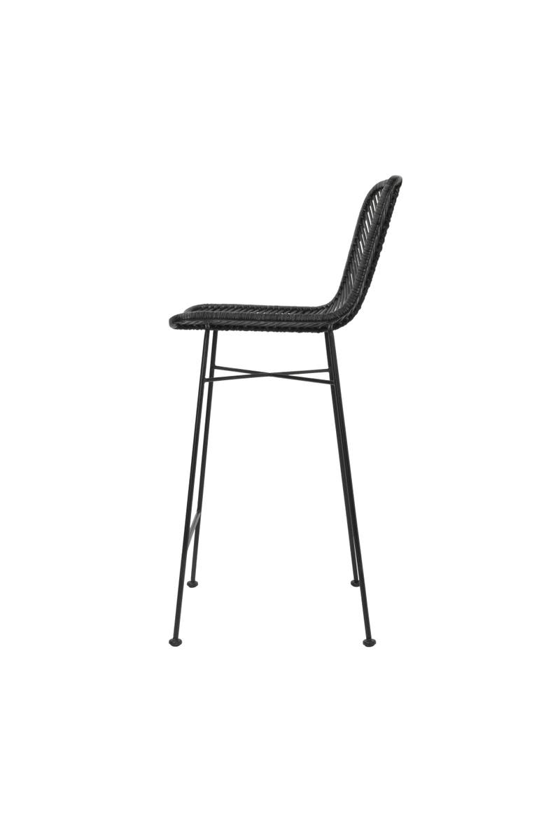 Chic Rattan Bar Stool with Metal Frame, Black, Alternate, color, Black