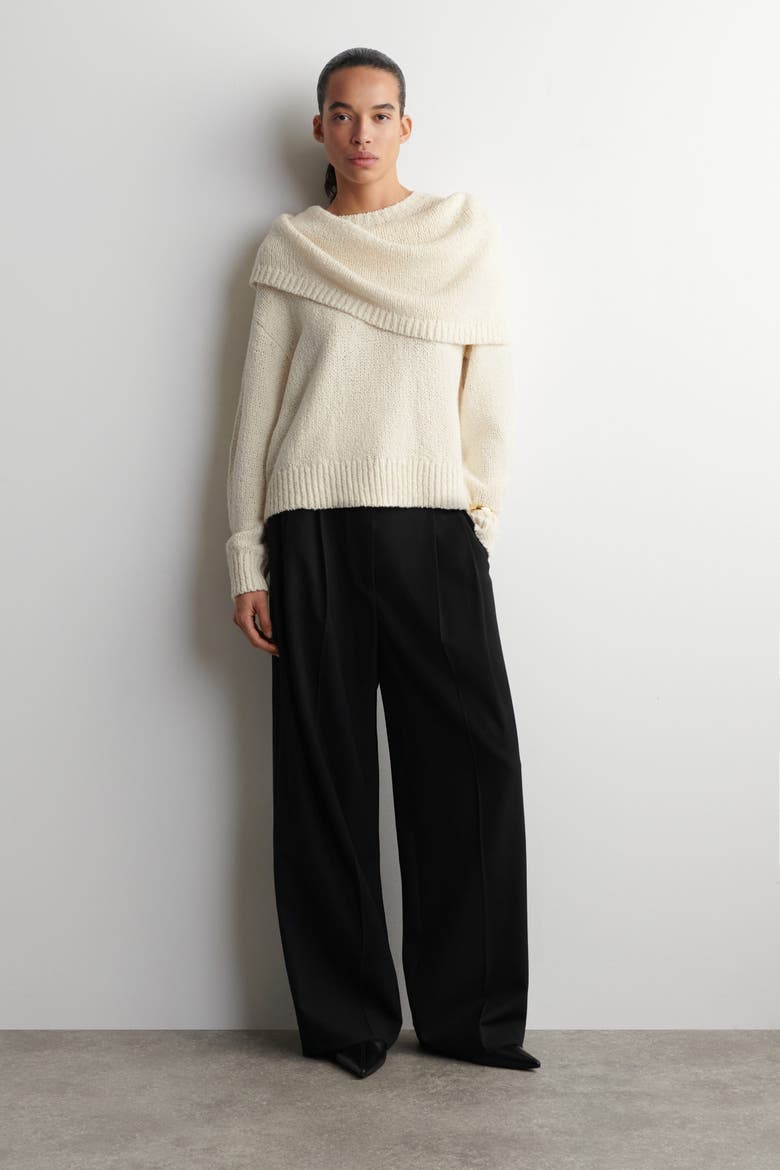 Layered Shawl Merino-Cashmere Sweater, Alternate, color, WHITE