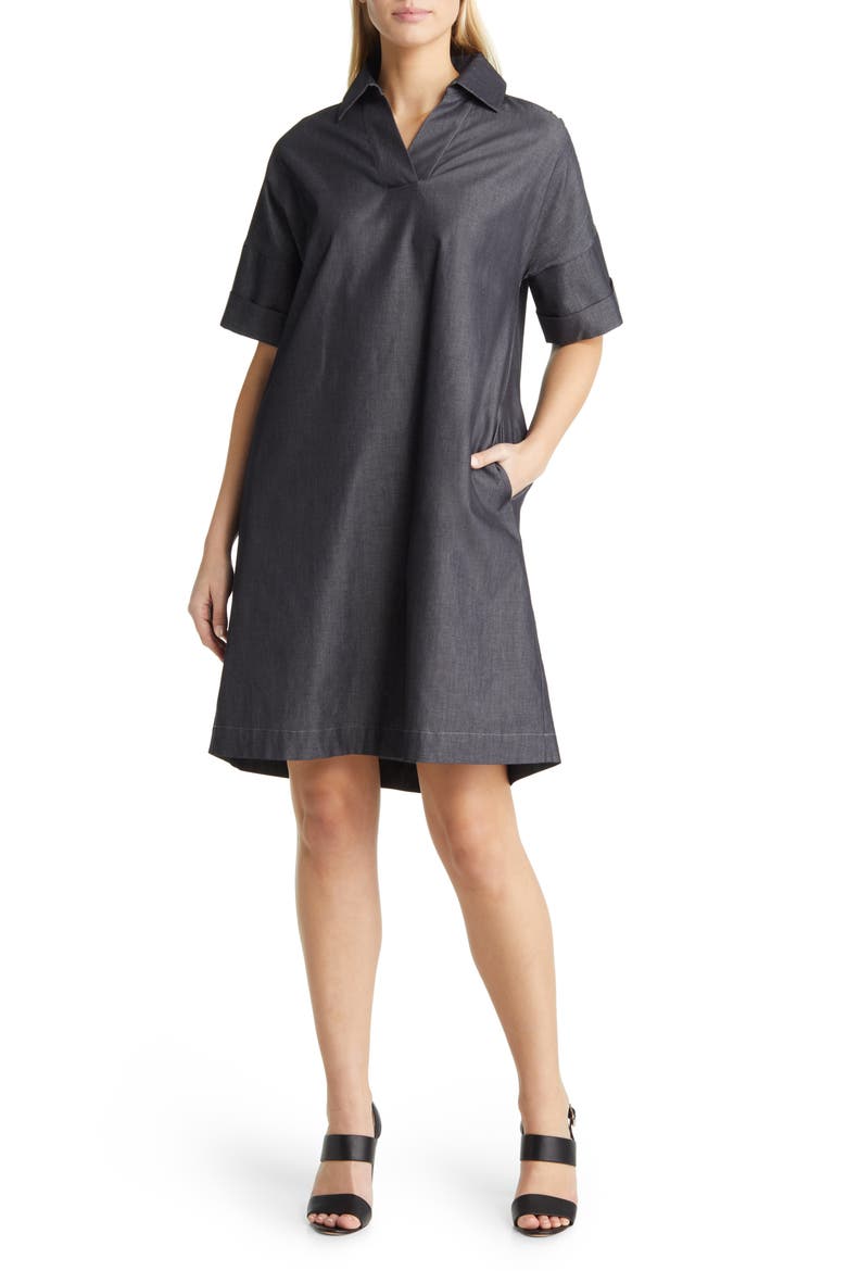 Chambray A-Line Shirtdress, Main, color, DARK DENIMDNU