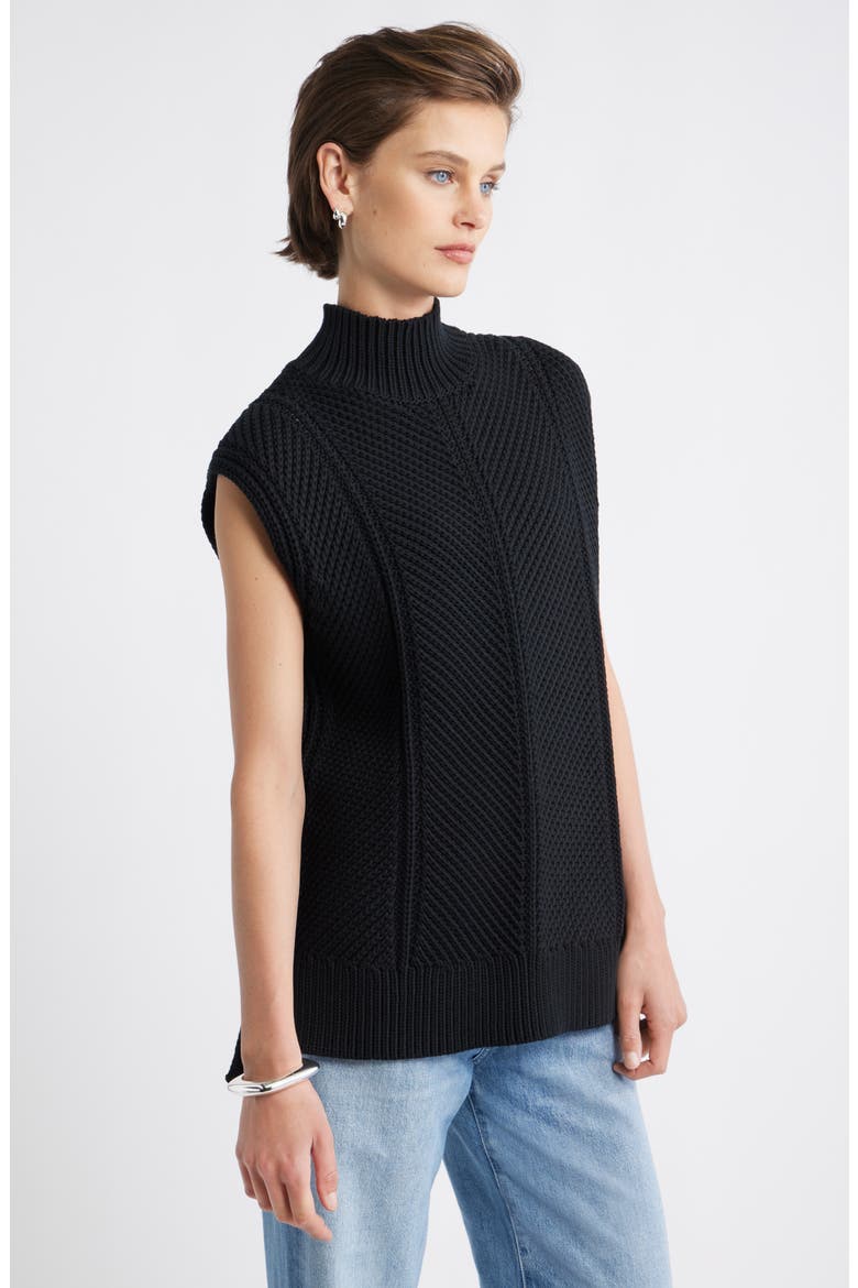 Textured Sleeveless Mock Neck Sweater, Alternate, color, BLACK