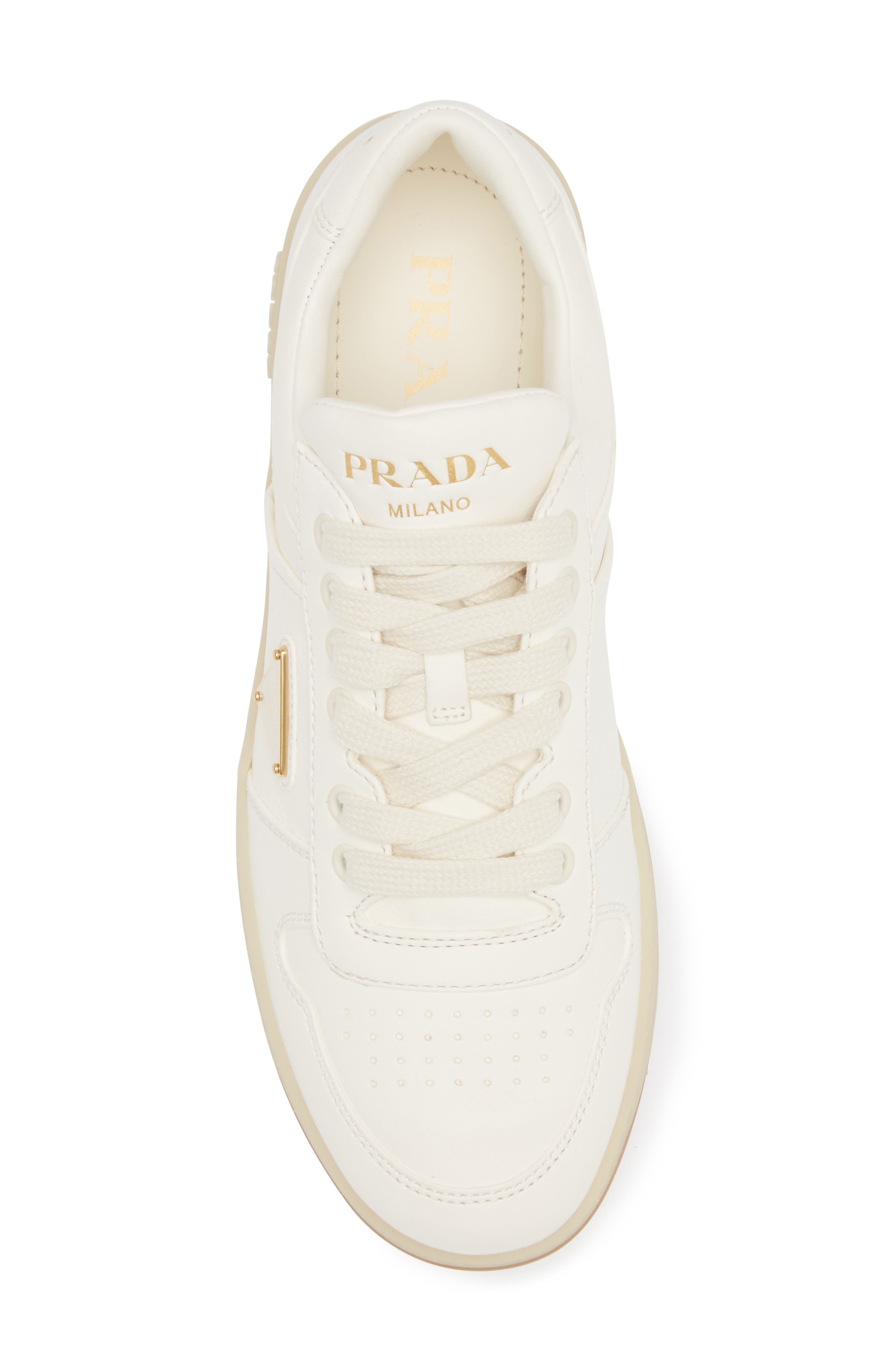 Prada Downtown Leather Sneaker, Alternate, color, Avorio