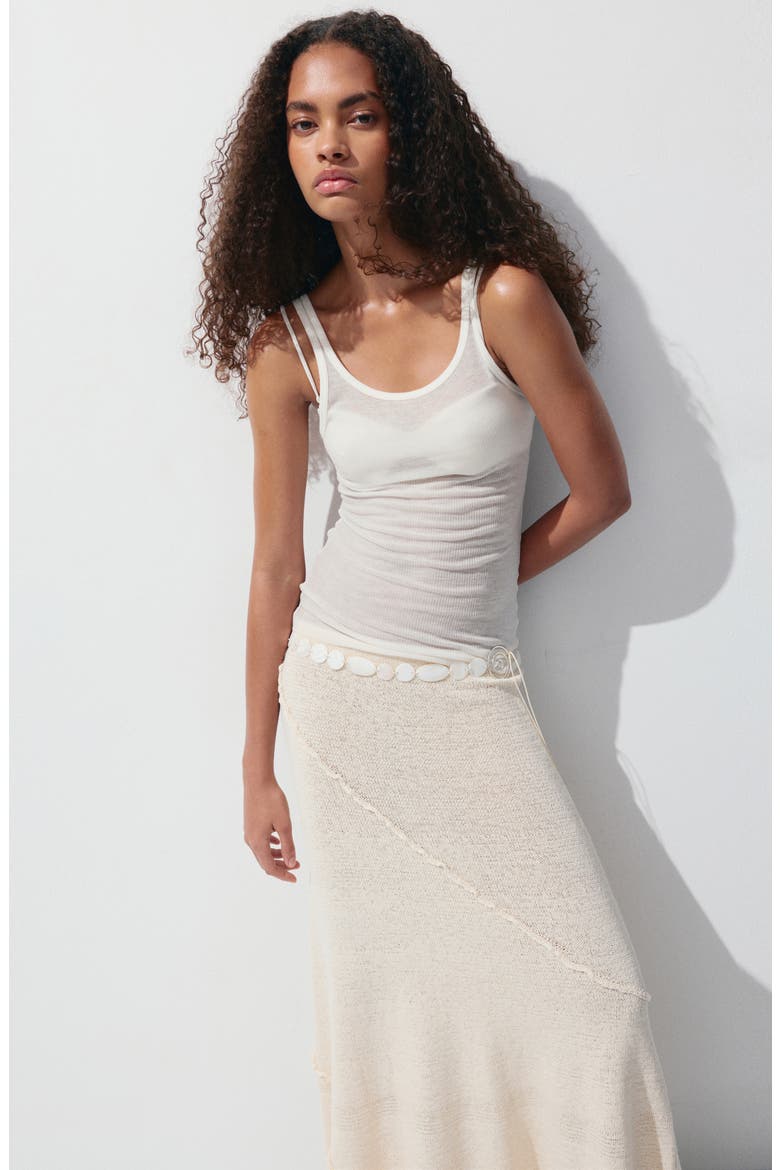 Wavy Trim Pull-On Midi Skirt, Alternate, color, SAND