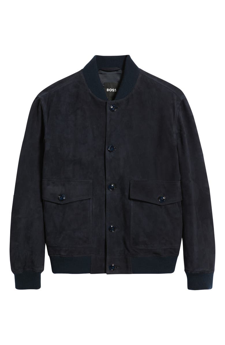 BOSS Melot Goat Suede Bomber Jacket, Alternate, color, Dark Blue