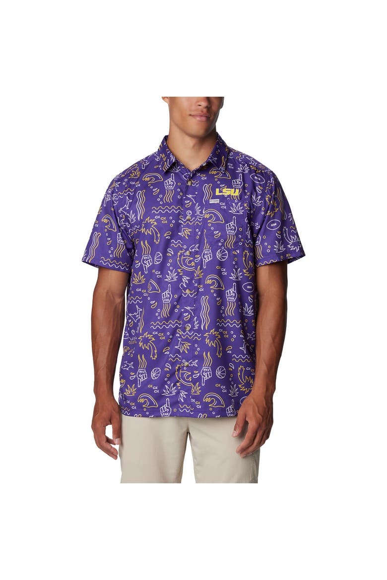 Men's Columbia Purple LSU Tigers Super Slack Tide Omni-Wick Button-Up Shirt, Main, color, Purple