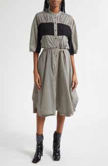 Mixed Media Tie Waist Midi Dress