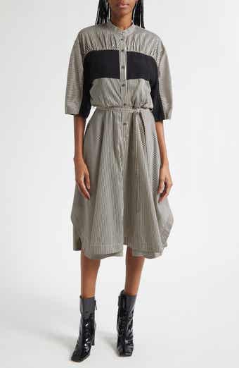 Mixed Media Tie Waist Midi Dress