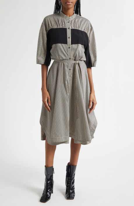 Mixed Media Tie Waist Midi Dress