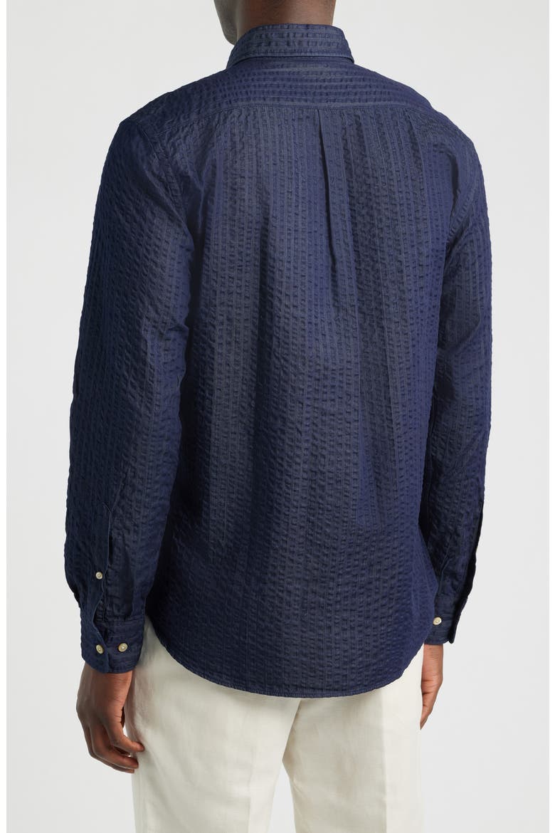 Crinkle Stripe Cotton Denim Button-Up Shirt, Alternate, color, NAVY