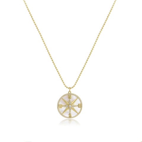 Mother of Pearl CZ Compass Necklace