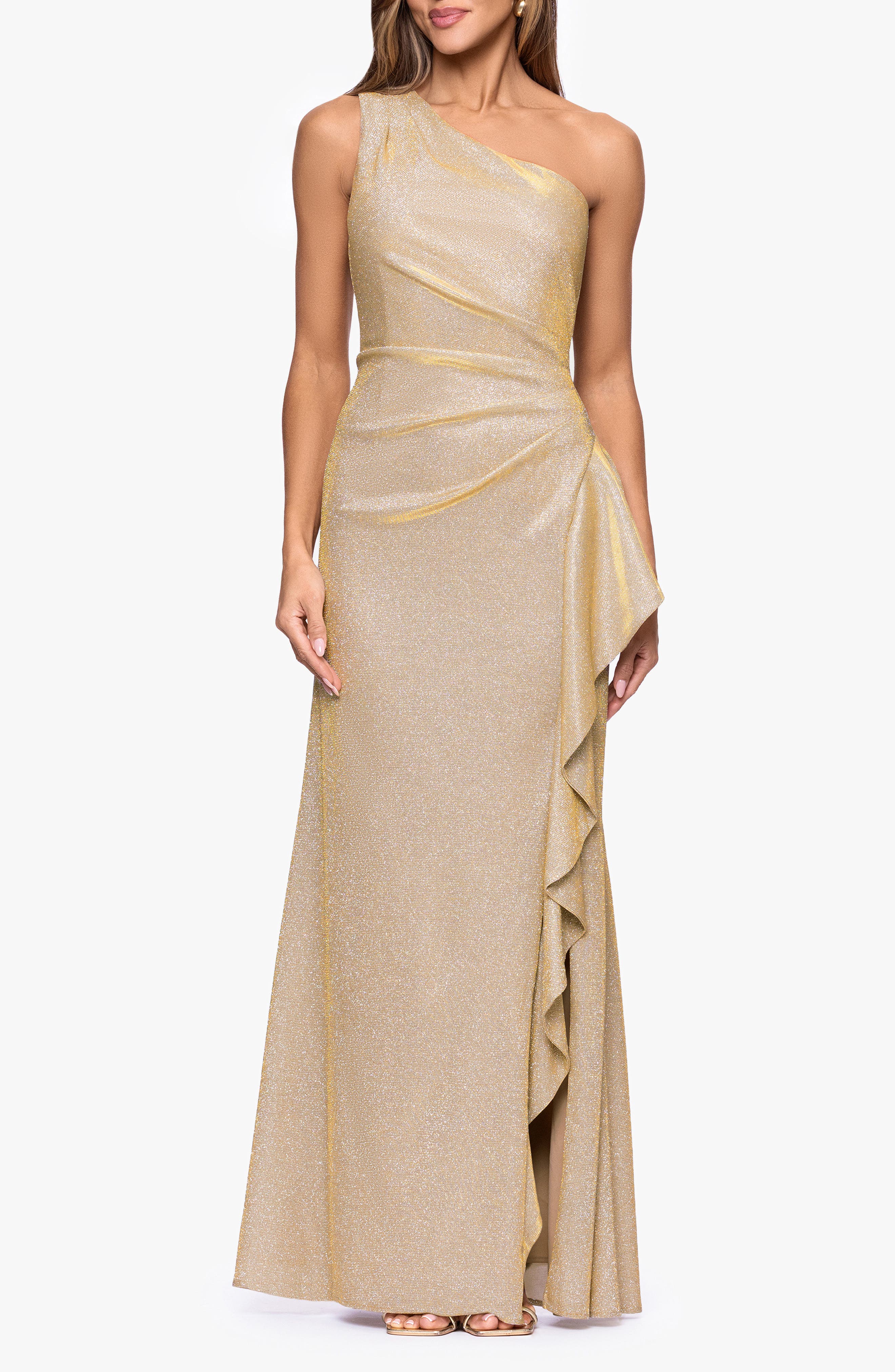 Glitter Galaxy Ruffle One-Shoulder Gown - image 3