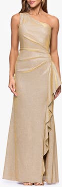 Xscape Evenings Glitter Galaxy Ruffle One-Shoulder Gown