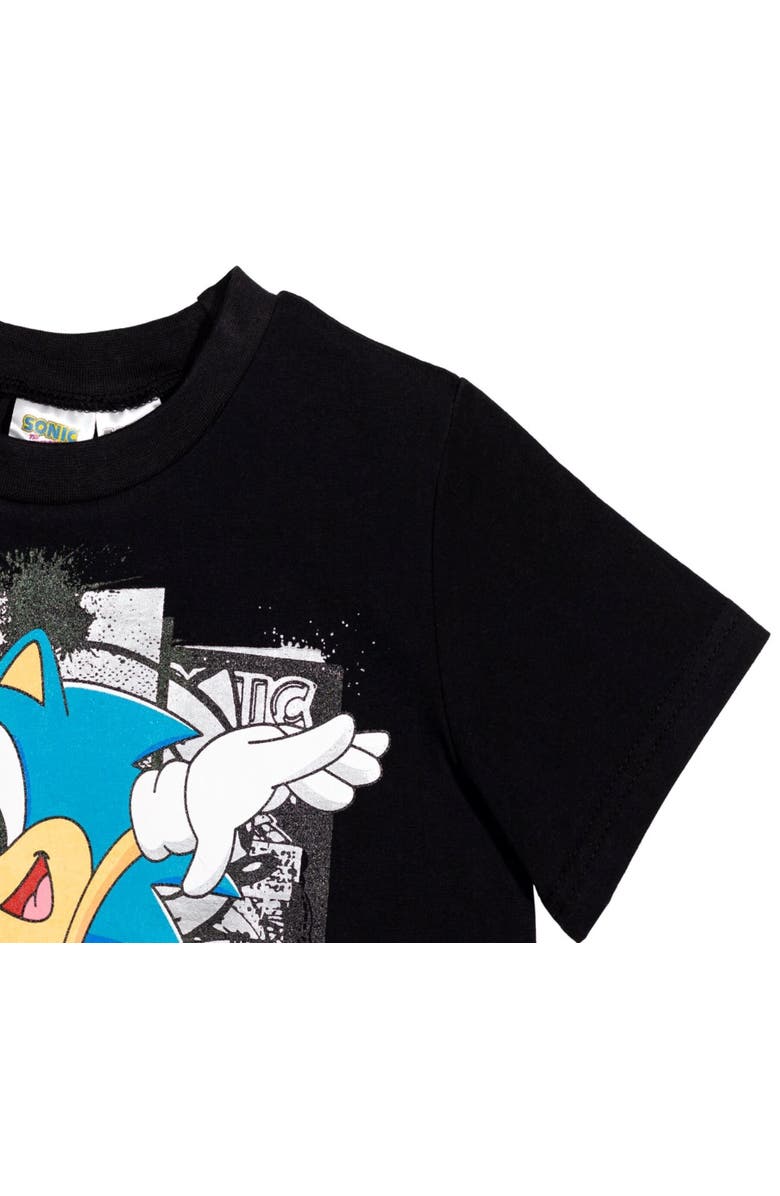 SEGA Allover Print Short Sleeve Graphic T-Shirt and Tricot Short Outfit, Alternate, color, Sonic Black Silver