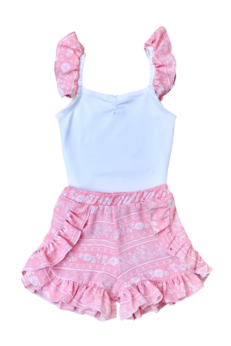 Girls Love Those Frills Top and Ruffle Short Set, Main, color, Pink