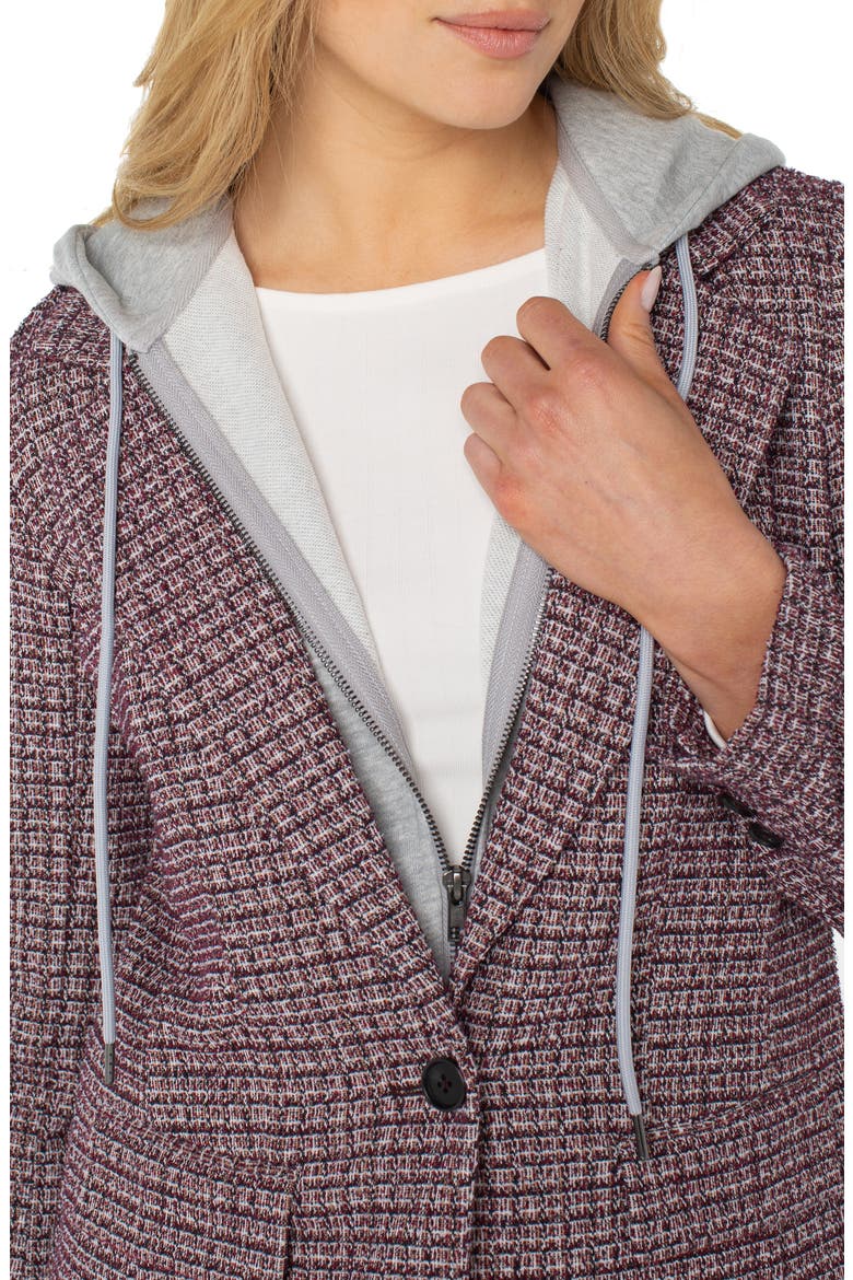 Tweed Blazer with Removable Hoodie Insert, Alternate, color, WINE MULTI
