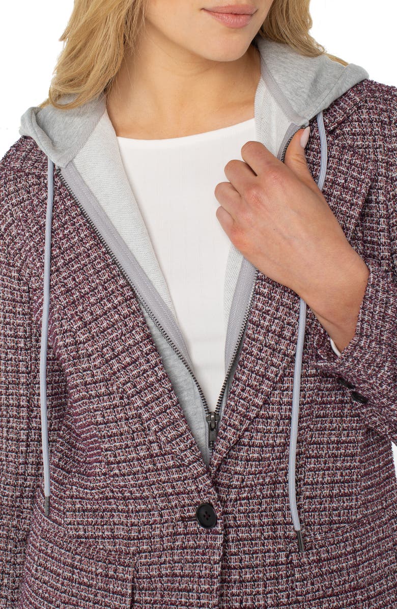 Liverpool Los Angeles Tweed Blazer with Removable Hoodie Insert, Alternate, color, Wine Multi