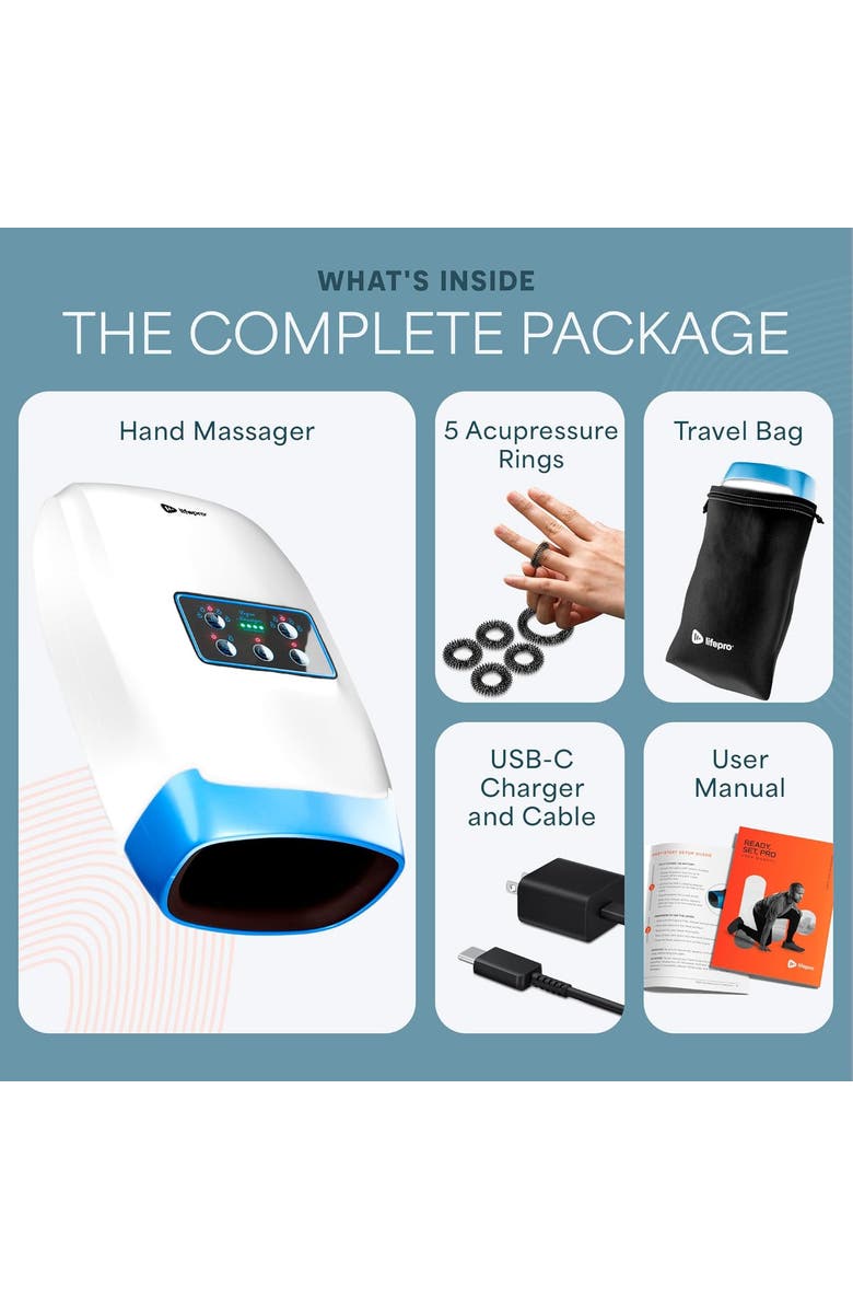 Lifepro Legra Plus Hand Massager with Heat and Compression Finger, Wrist, and Palm Massager with 5 and 6 Modes, Alternate, color, 5 Modes White