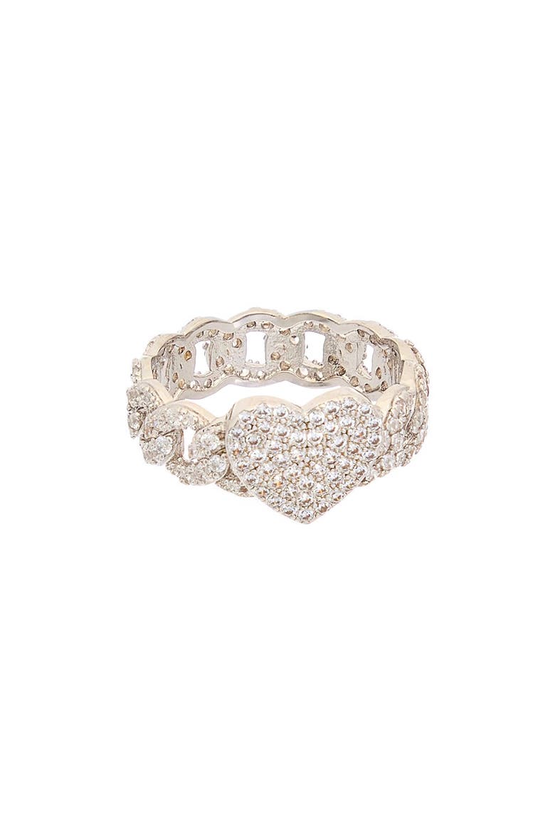 Pavé Cubic Zirconia Heart Link Band Ring, Main, color, WHITE GOLD