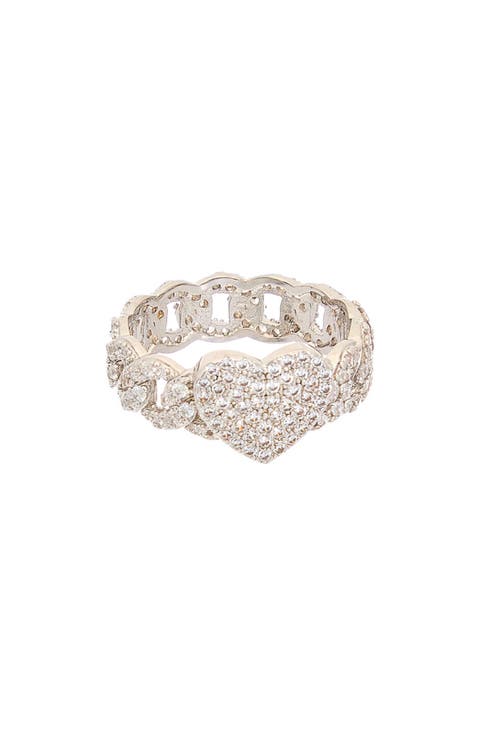 Pavé Cubic Zirconia Heart Link Band Ring