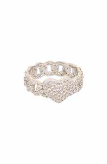 Pavé Cubic Zirconia Heart Link Band Ring