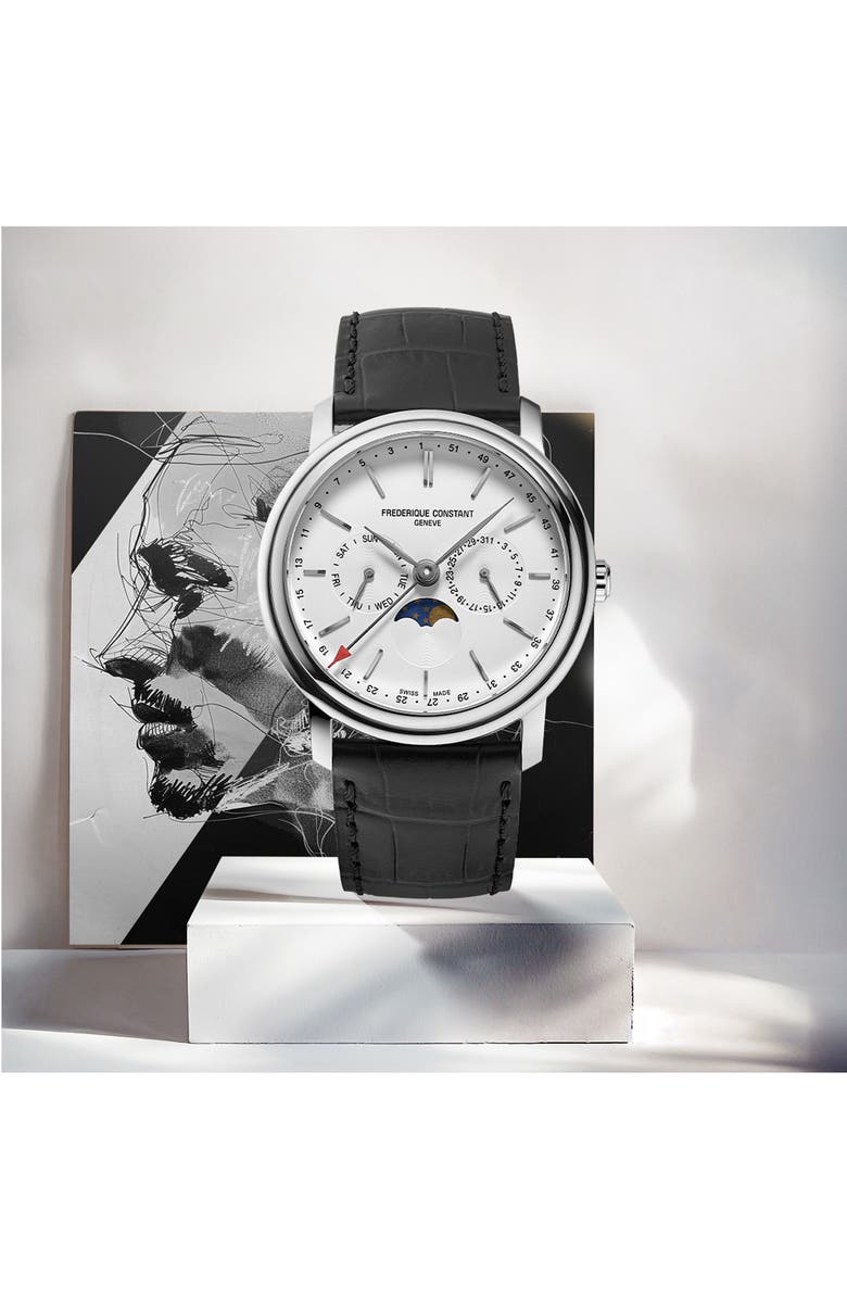 FREDERIQUE CONSTANT Classic Business Timer Leather Strap Watch, 40mm, Alternate, color, Black