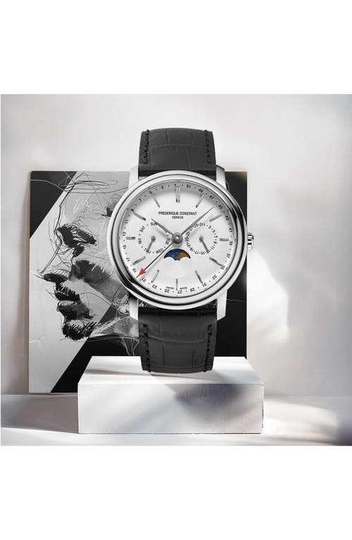 Frederique Constant Men's Swiss Classics Business Timer Black Leather Strap Watch 40mm In Black