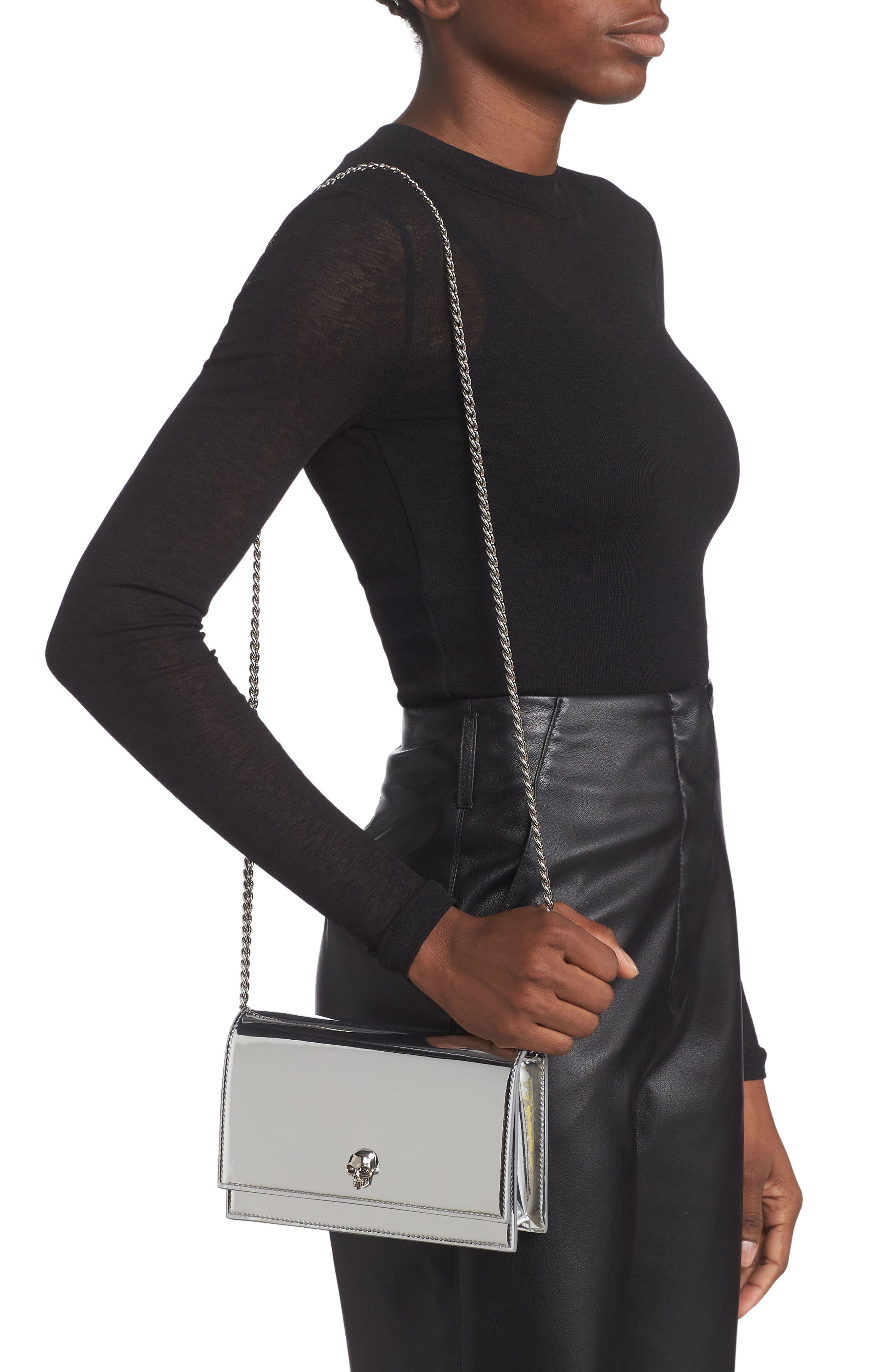 McQueen Small The Skull Metallic Crossbody Bag, Alternate, color, 