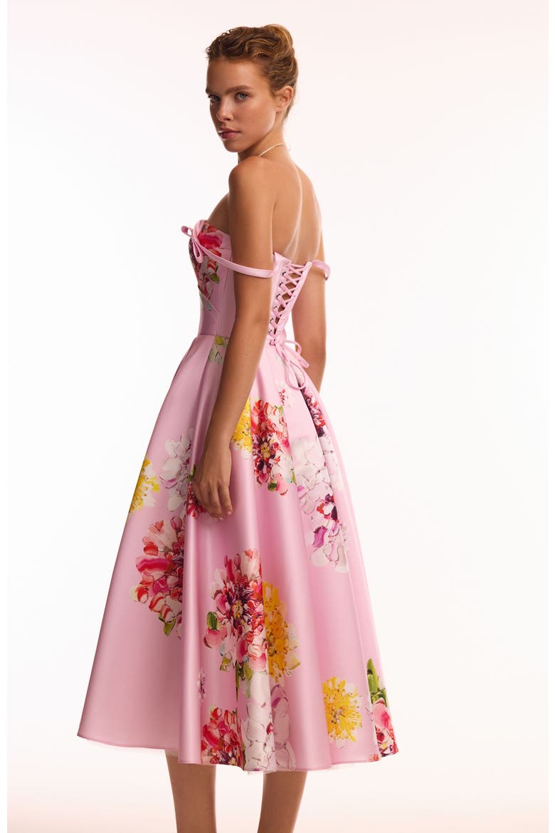 Fit-and-Flare Satin Floral Midi Dress for Cocktail Events, Alternate, color, Pink Floral