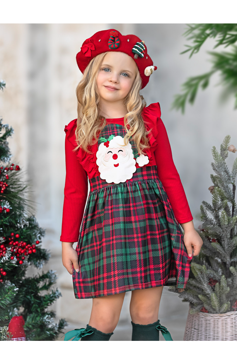Mia Belle Girls Santa Long Sleeve Dress, Alternate, color, Red