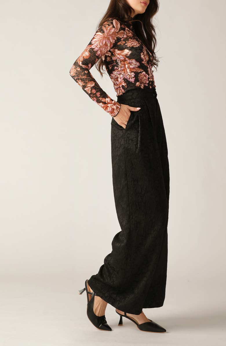 FLYING TOMATO Floral Long Sleeve Stretch Lace Top, Alternate, color, Black Taupe