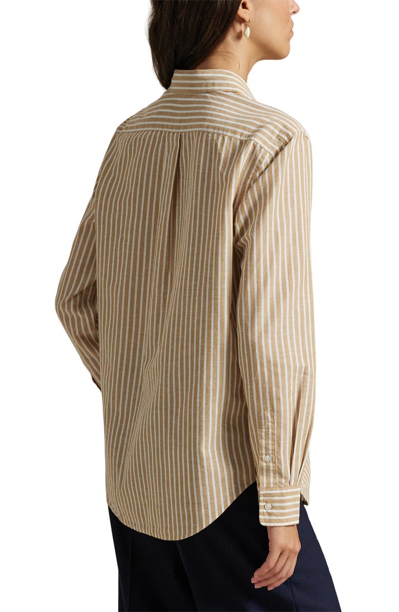Polo Ralph Lauren Classic Fit Stripe Cotton & Linen Button-Up Shirt, Alternate, color, Classic Camel/White