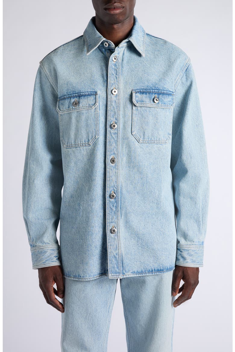 Oversize Sky Bleached Cotton & Silk Denim Button-Up Overshirt, Main, color, 4946 LIGHT BLEACH