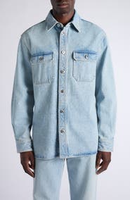 Bottega Veneta Oversize Sky Bleached Cotton & Silk Denim Button-Up Overshirt
