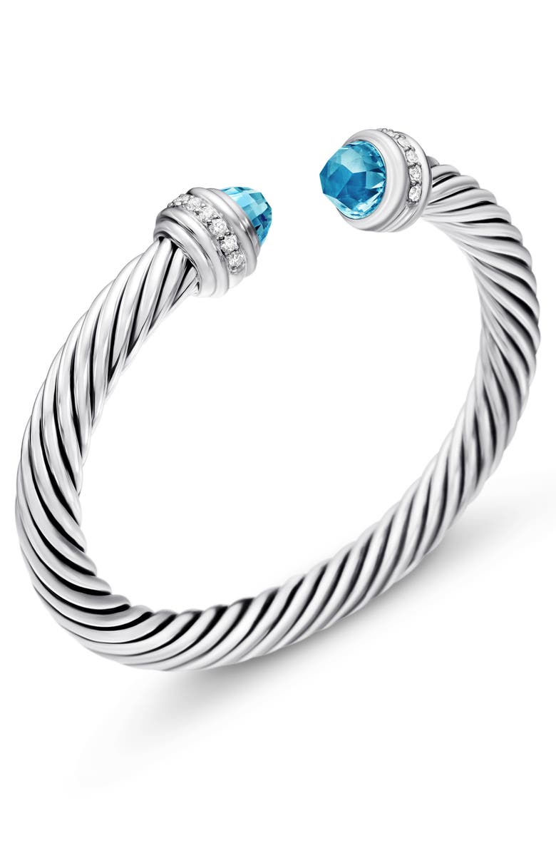 David Yurman Classic Cable Bracelet in Sterling Silver with Blue Topaz & Diamonds, 7mm, Alternate, color, Silver/Diamond/Blue Topaz