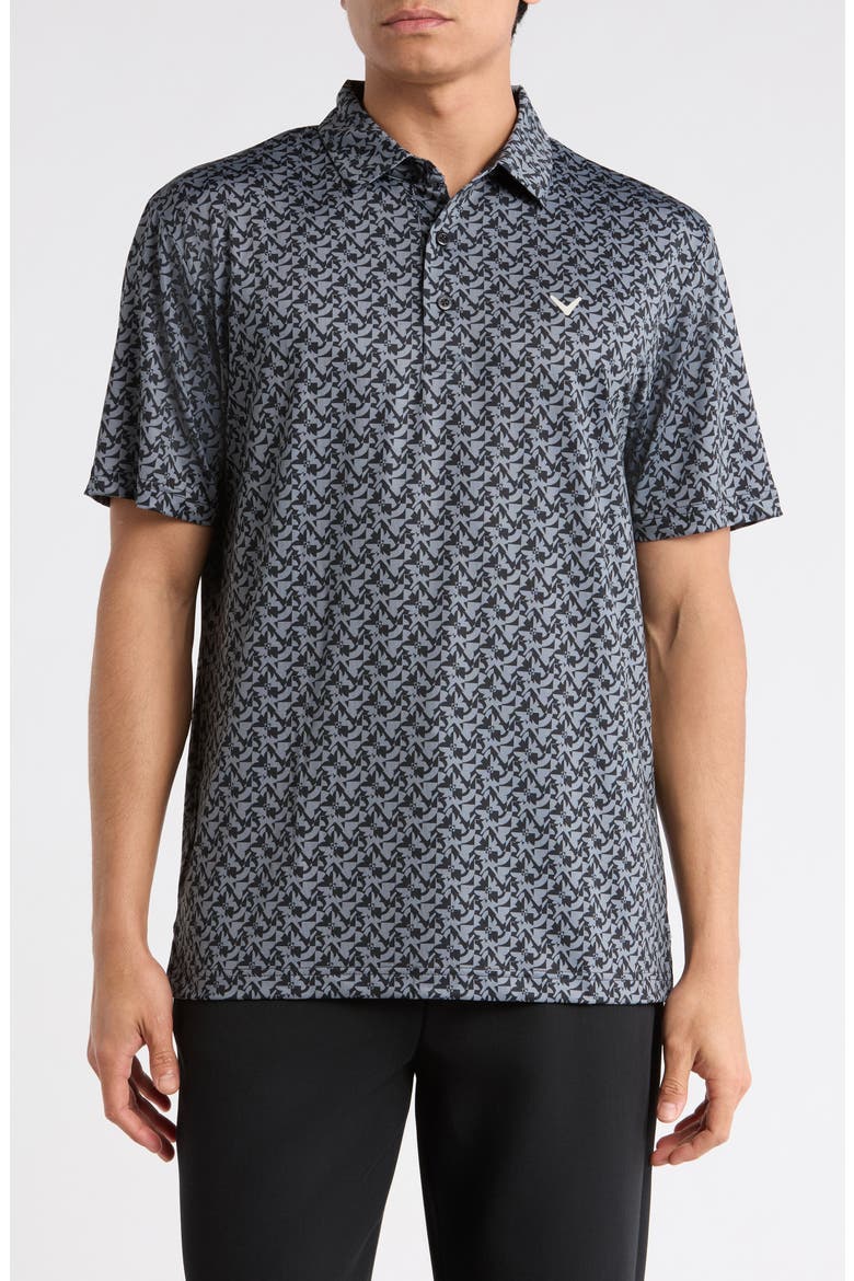 Floral Block Golf Polo, Main, color, CAVIAR