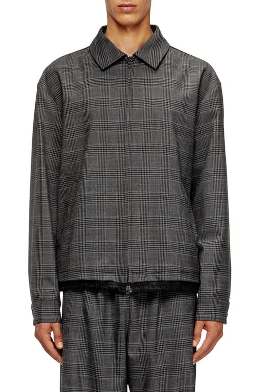 Diesel Coach Jacket In Prince Of Wales Wool Blend And Satin In Black