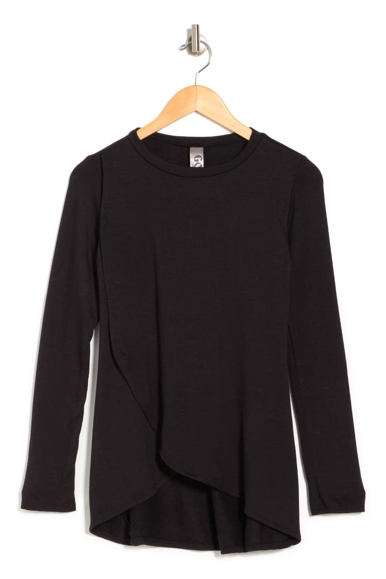 Long Sleeve Cross Hem Shirt, Alternate, color, BLACK
