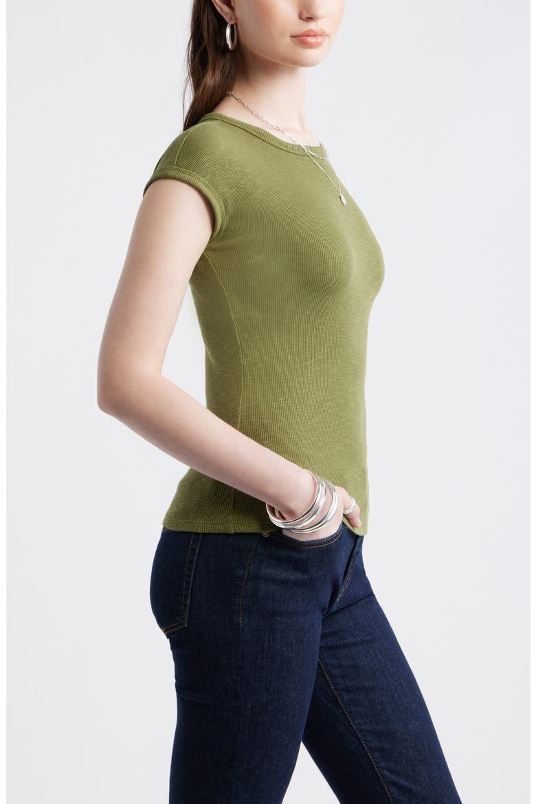 Cap Sleeve Stretch Cotton & Modal Rib T-Shirt, Alternate, color, OLIVE CAPULET