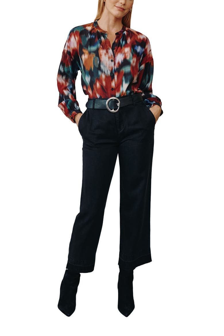 Split Neck Button Down Shirt, Alternate, color, BLURRED FLORAL PRINT