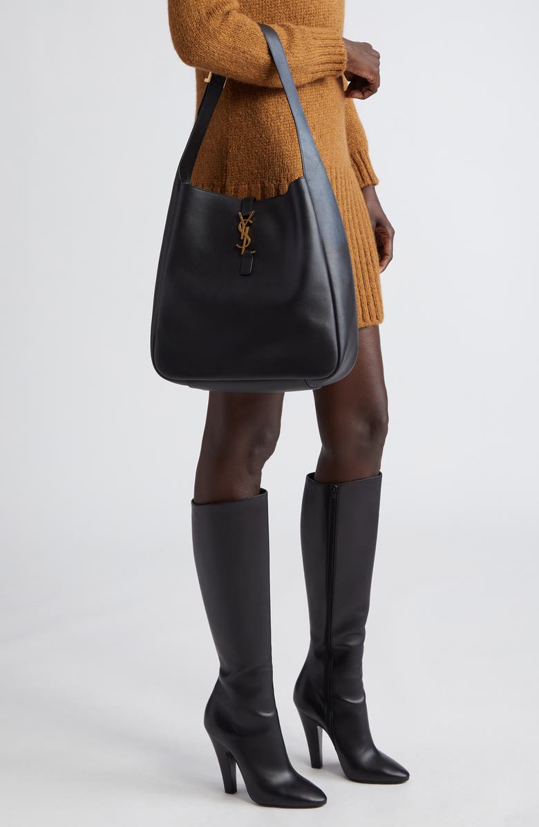 Saint Laurent Large Le 5 À 7 Leather Hobo Bag, Alternate, color, Noir