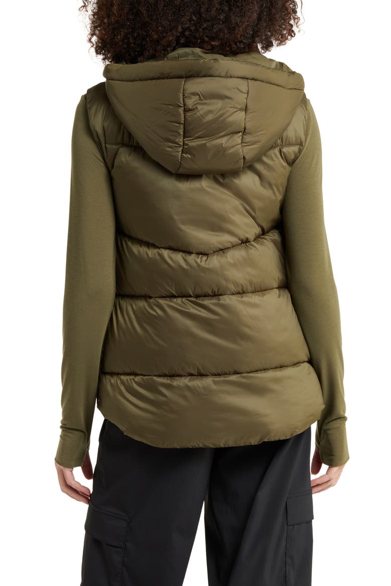 Quilted Hooded Cocoon Vest, Alternate, color, OLIVE NIGHT